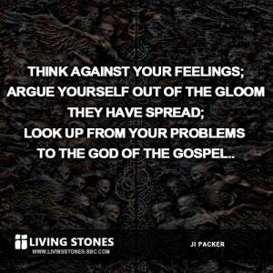 Think against your feelings; argue yourself out of the gloom they have spread; look up from your problems to the God of the gospel.  J.I. Packer
